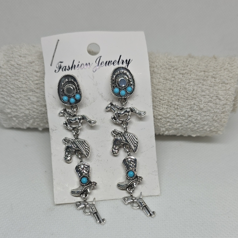 Fashion Jewelry Bangle Earrings with Turquoise Accents